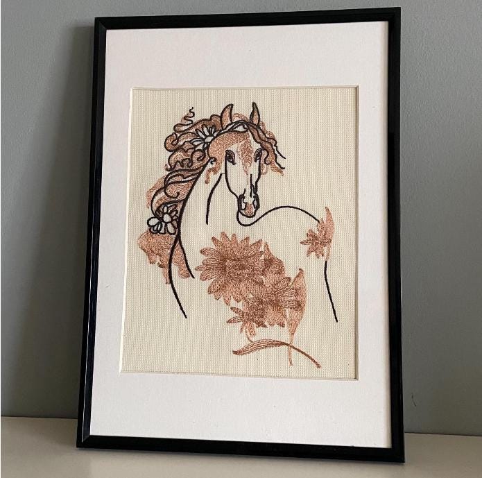 Botanical Horse Embroidery Art