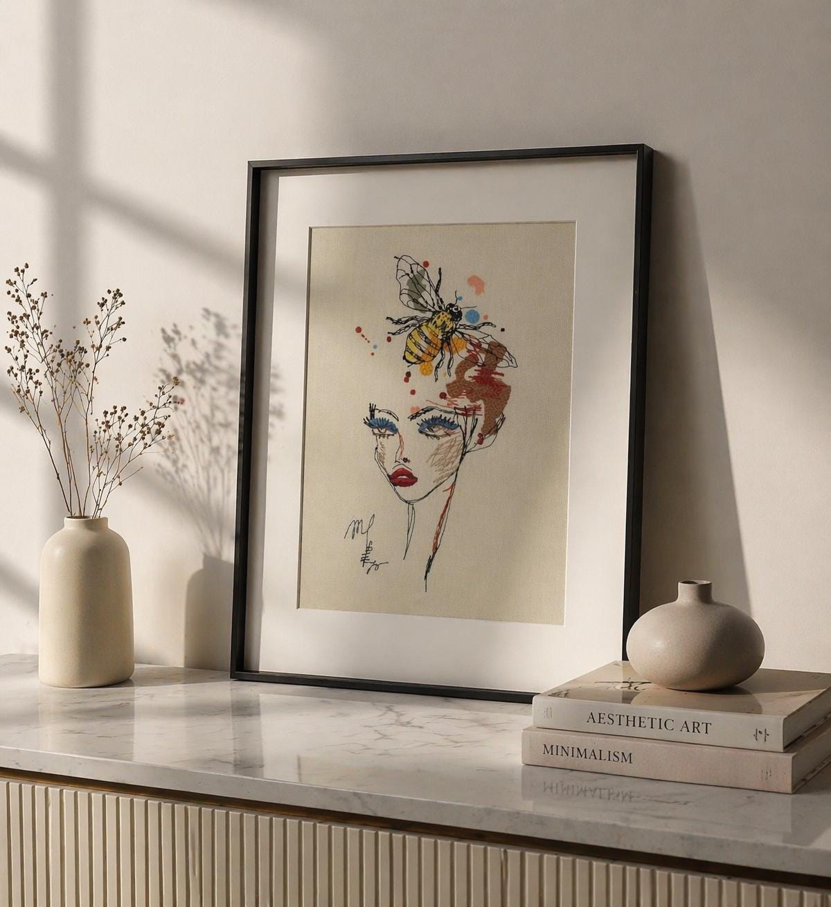 Embroidered Portrait with Bee