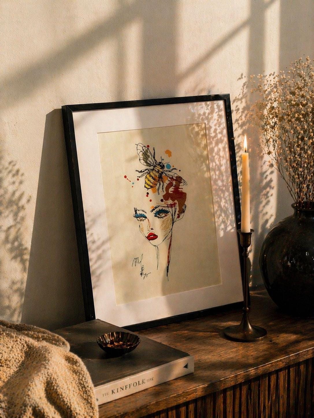 Embroidered Portrait with Bee