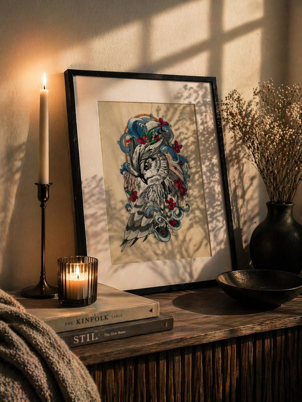 Embroidered Owl Artwork
