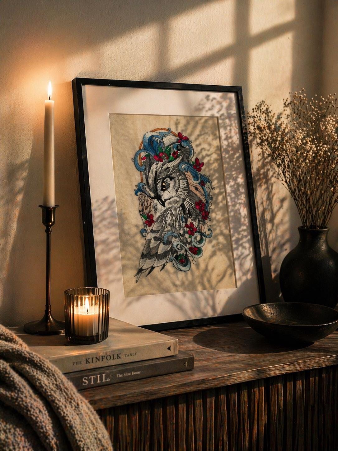 Embroidered Owl Artwork