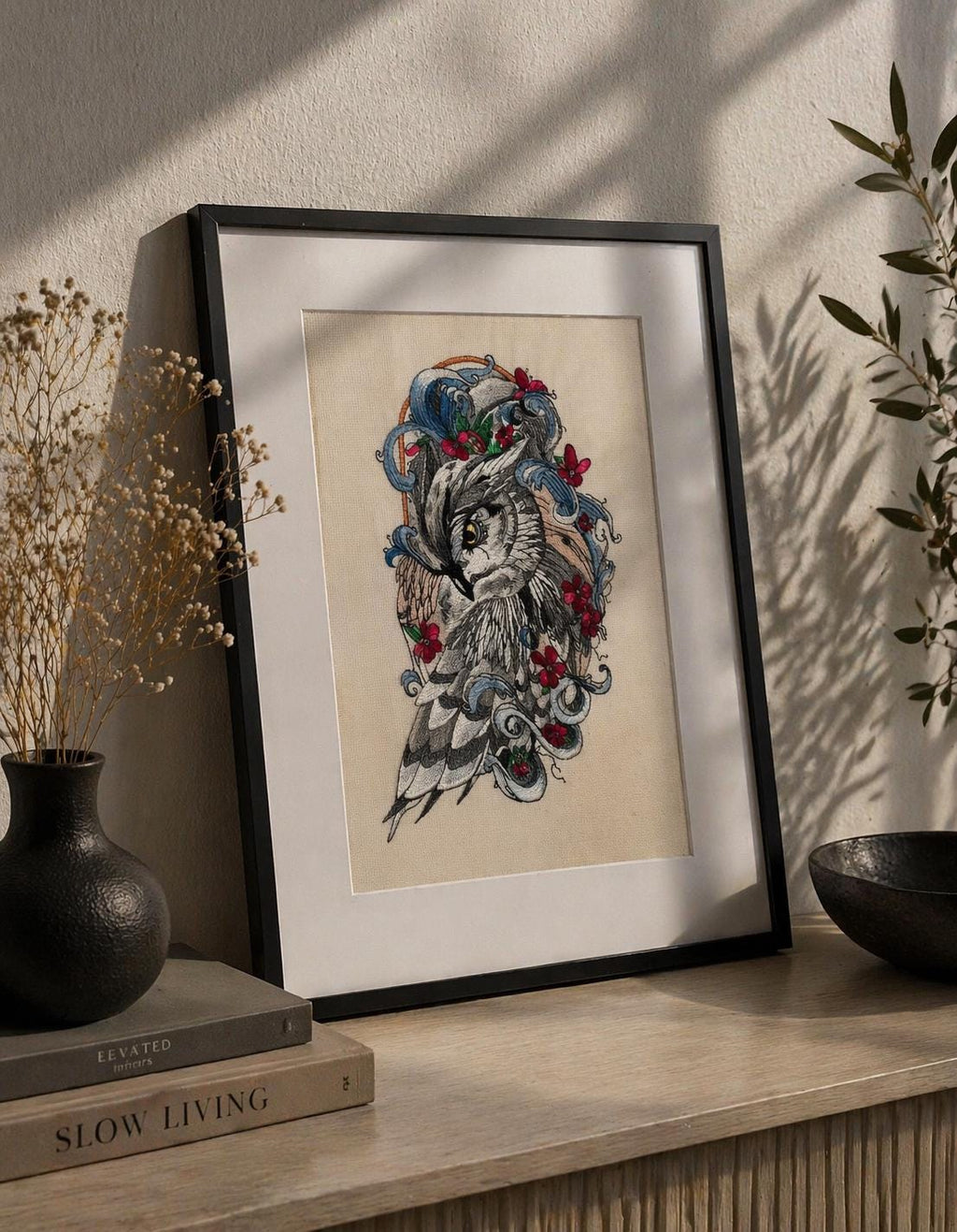Embroidered Owl Artwork