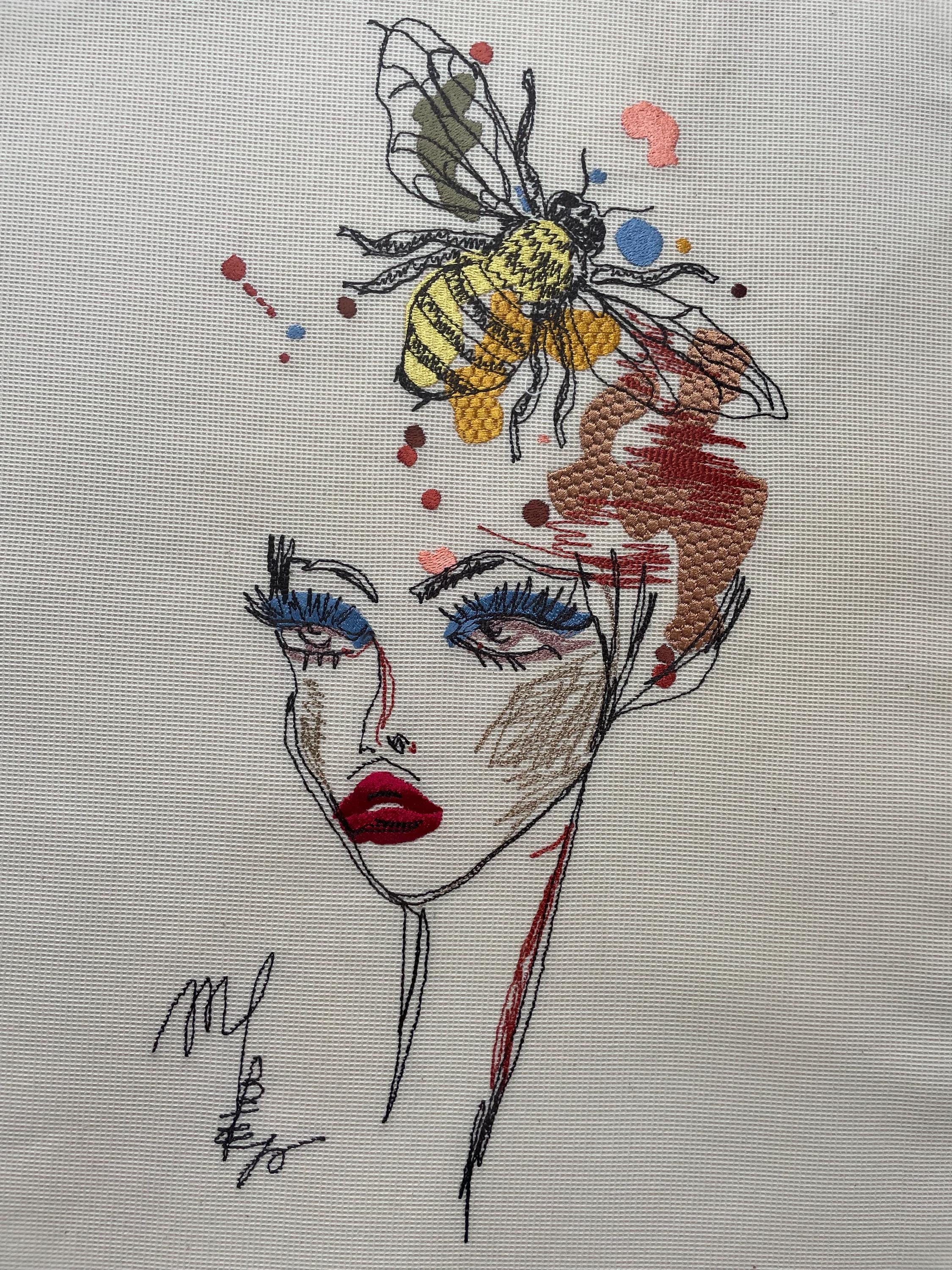 Embroidered Portrait with Bee