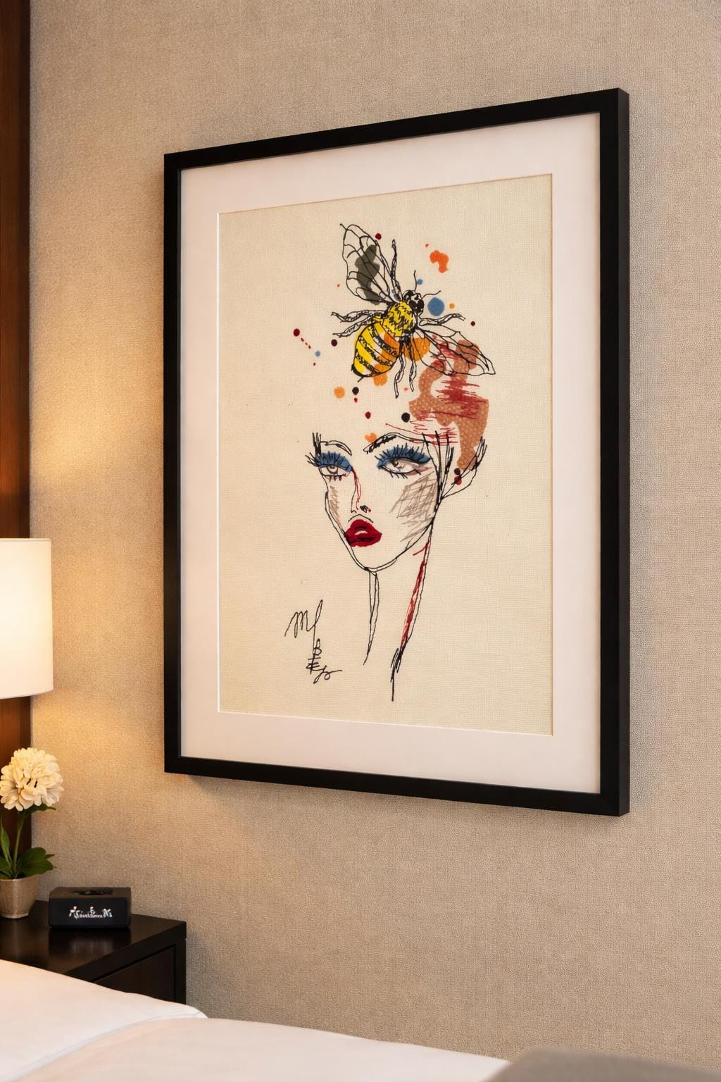 Embroidered Portrait with Bee